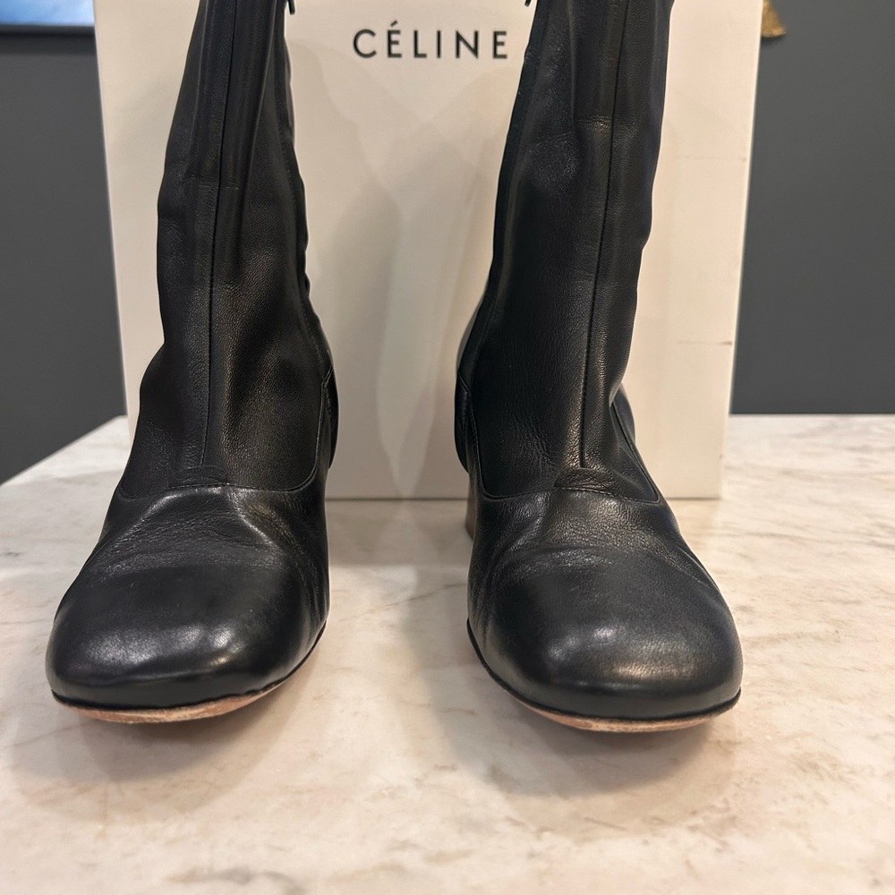Celine Black and Brown Leather Heeled Boots - Picture 3 of 10